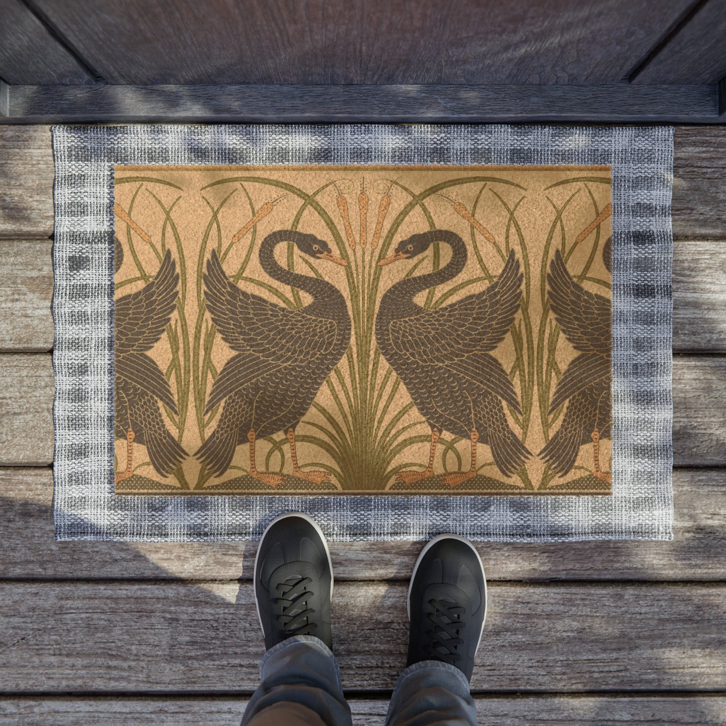 Coconut Coir Doormat inspired by William Morris & Co - Black Swan Collection (Cygnus Aatratus)