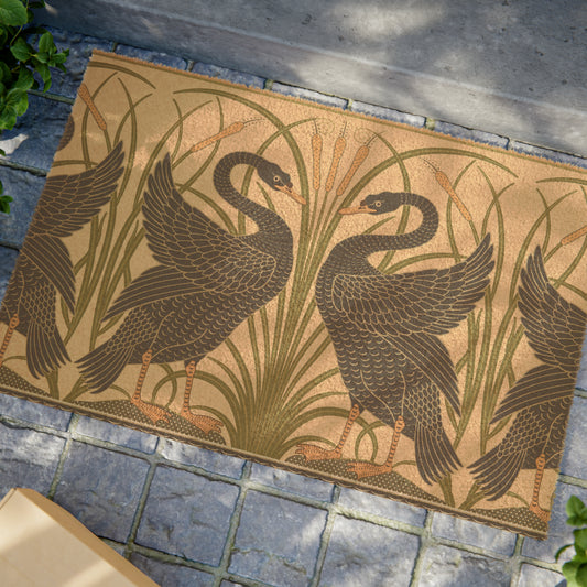 Coconut Coir Doormat inspired by William Morris & Co - Black Swan Collection (Cygnus Aatratus)