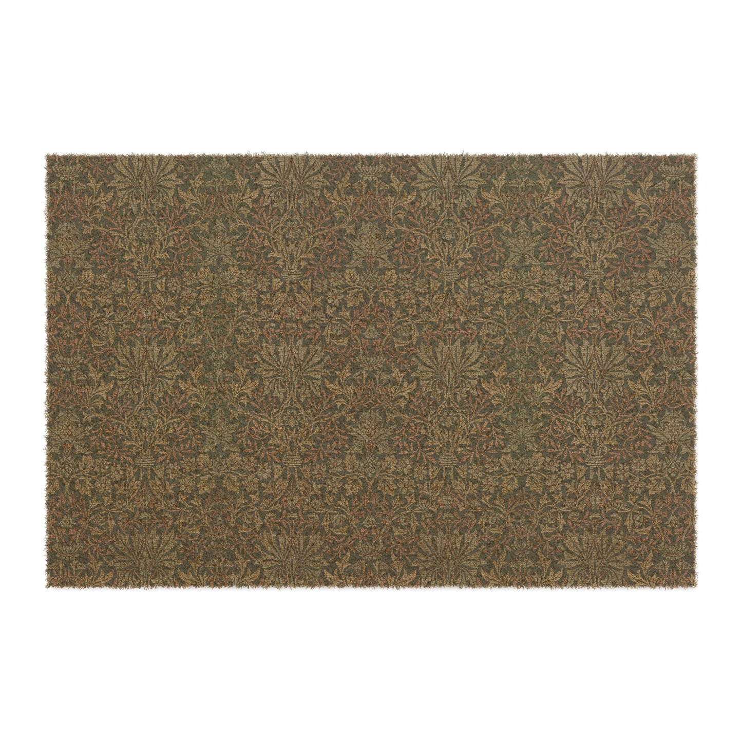 Rectangular coconut coir doormat with an intricate floral pattern inspired by William Morris.