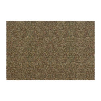 Rectangular coconut coir doormat with an intricate floral pattern inspired by William Morris.