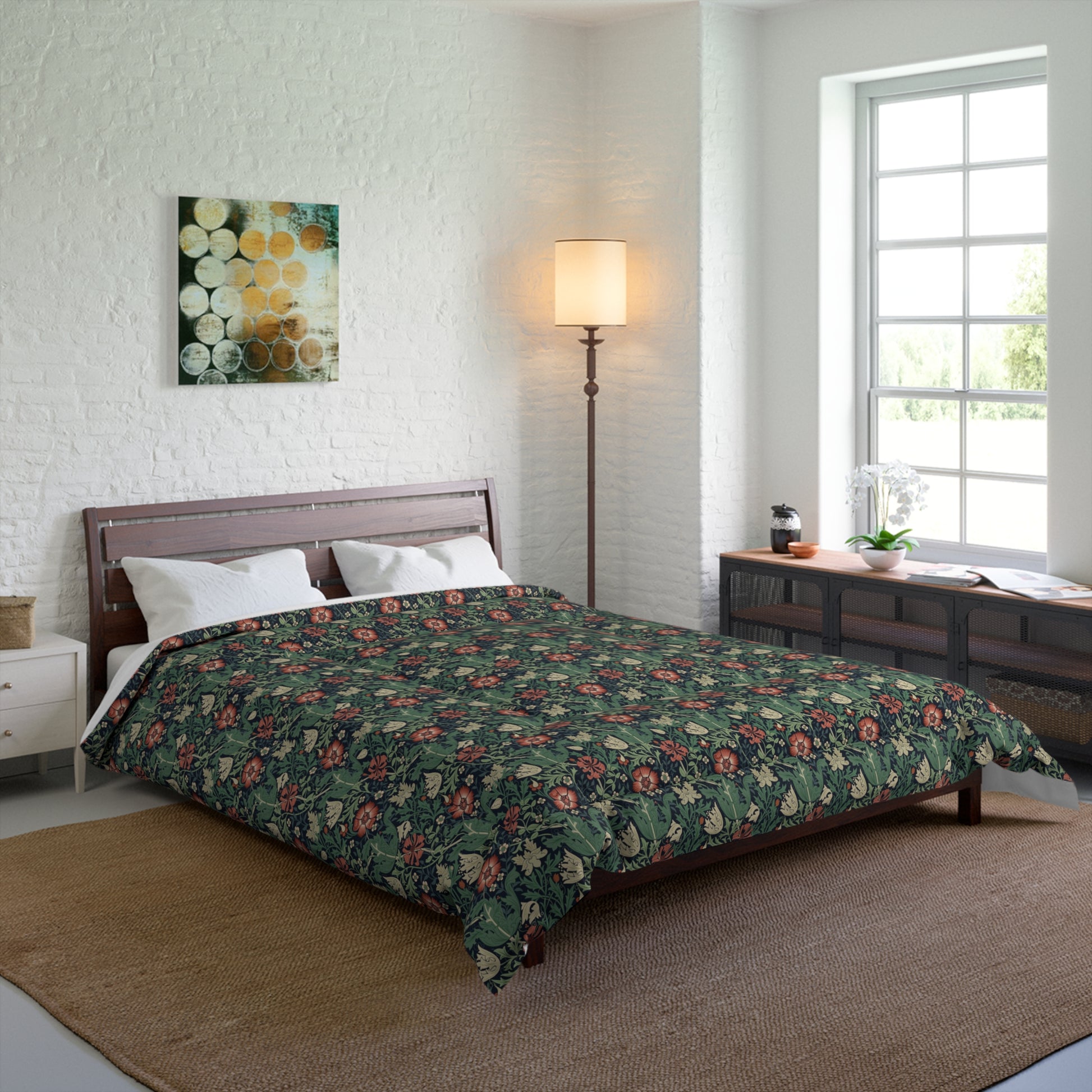 Bedspread Comforter in an Arts & Crafts pattern by William Morris & Co called Compton Collection (Hill Cottage)