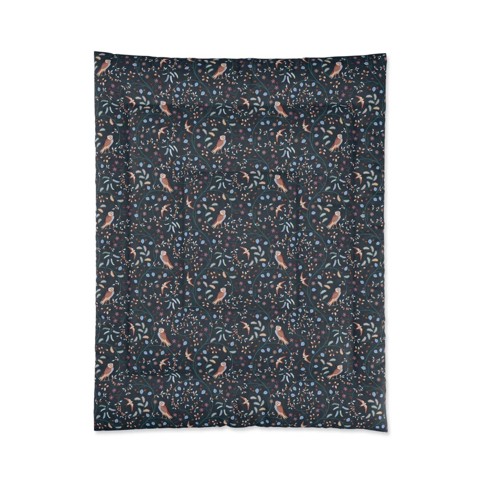 Patterned fabric with small designs on a dark background
