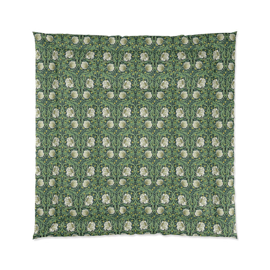 Bed Comforter in an Arts & Crafts pattern by William Morris & Co for a pattern called Pimpernel Collection (Green)