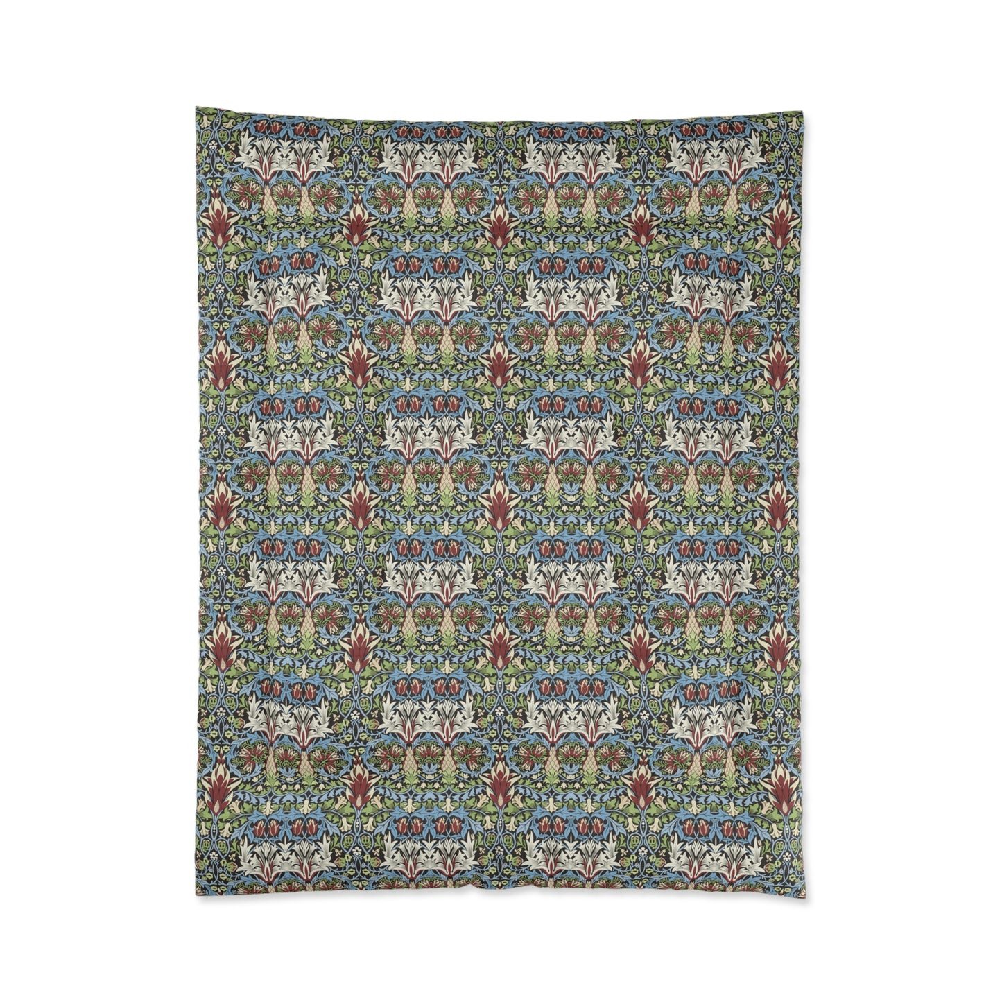 Decorative blanket with a colourful pattern on a white background from William Morris