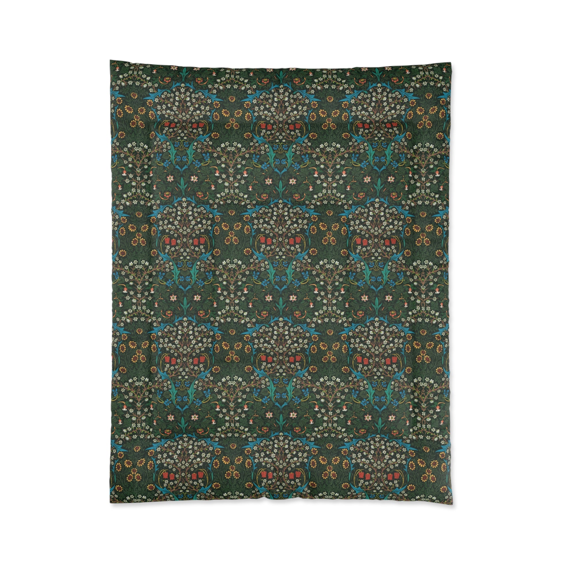 Bedroom Comforter inspired by William Morris & Co in a victorian Art & Crafts pattern of Tulip Collection (Red)