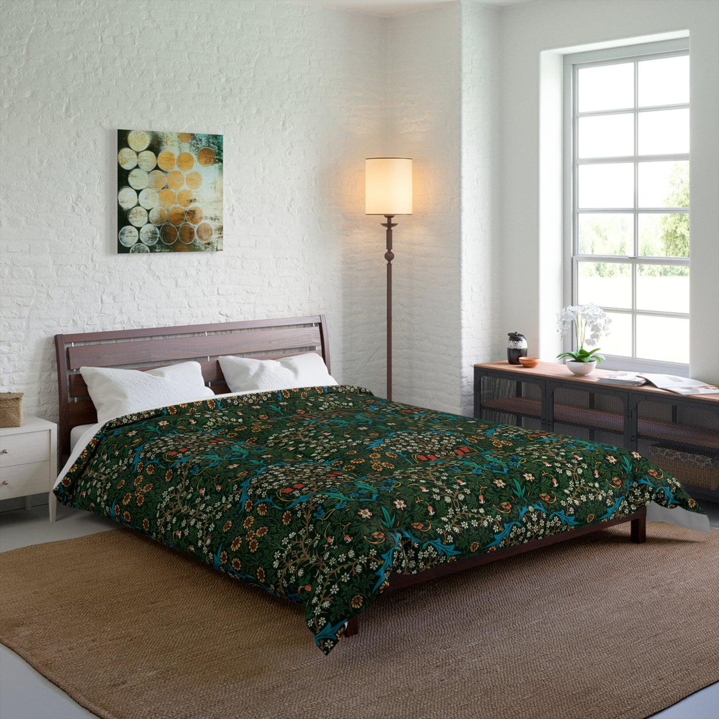 Bedroom Comforter inspired by William Morris & Co in a victorian Art & Crafts pattern of Tulip Collection (Red)