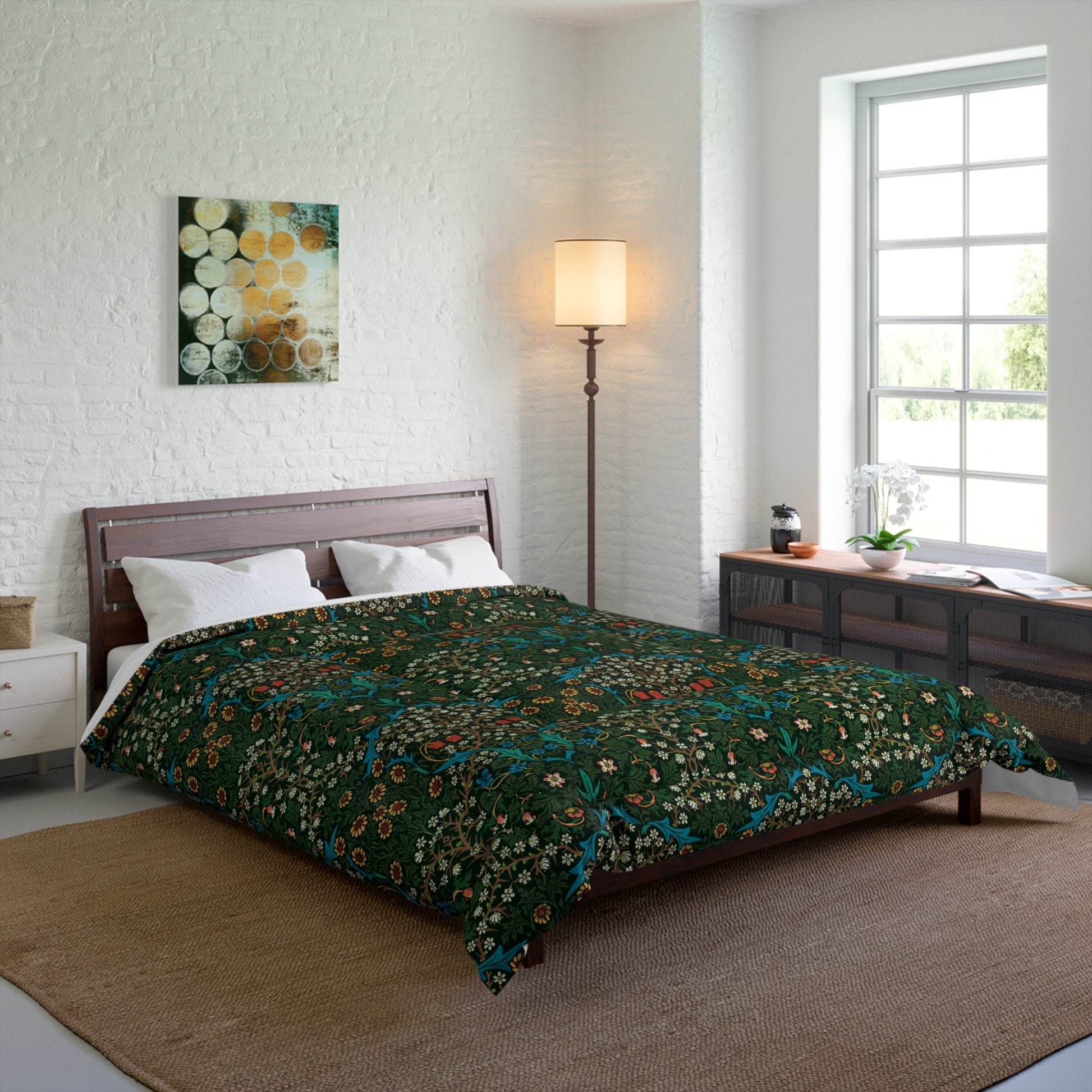 Bedroom Comforter inspired by William Morris & Co in a victorian Art & Crafts pattern of Tulip Collection (Red)