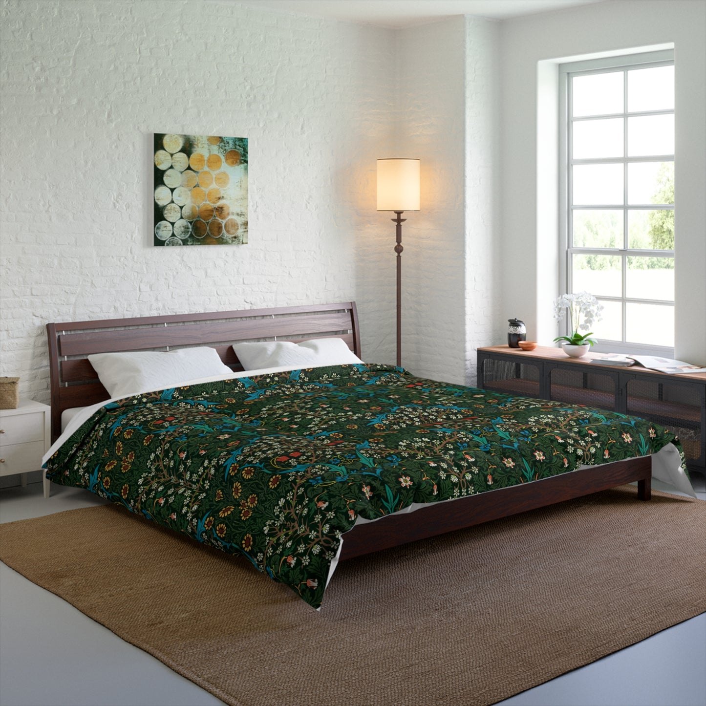 Bedroom Comforter inspired by William Morris & Co in a victorian Art & Crafts pattern of Tulip Collection (Red)