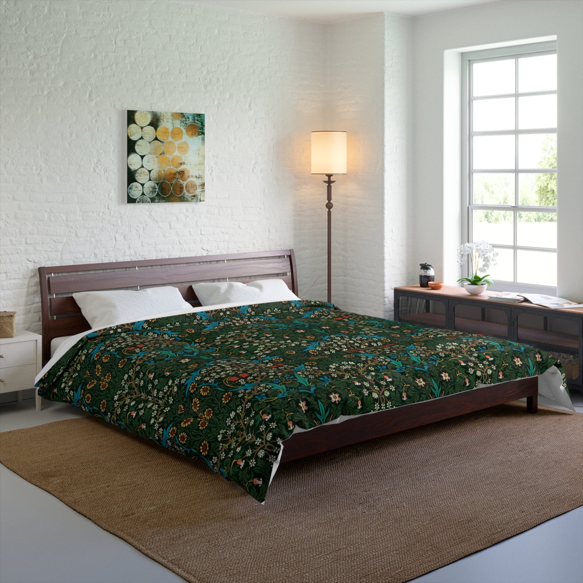 Bedroom Comforter inspired by William Morris & Co in a victorian Art & Crafts pattern of Tulip Collection (Red)