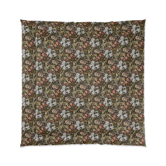 Comforter inspired by William Morris & Co  in a comfortable Arts & Crafts style and a pattern called Golden Lily Collection (Midnight)