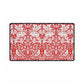 Red and white floral and animal patterned mouse pad with black border