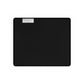 Black rectangular mat with a label on a white background