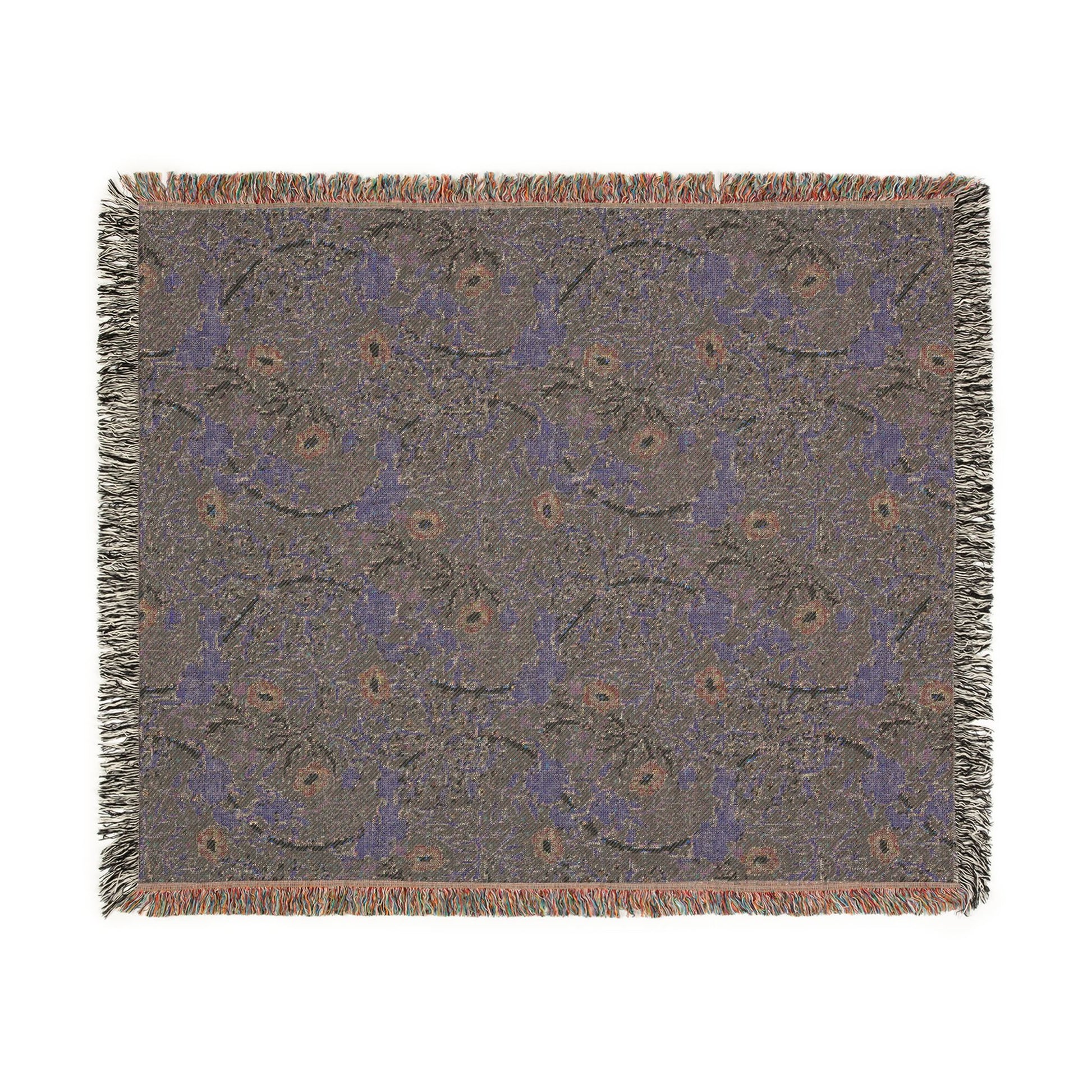 Floral patterned throw blanket on a white background