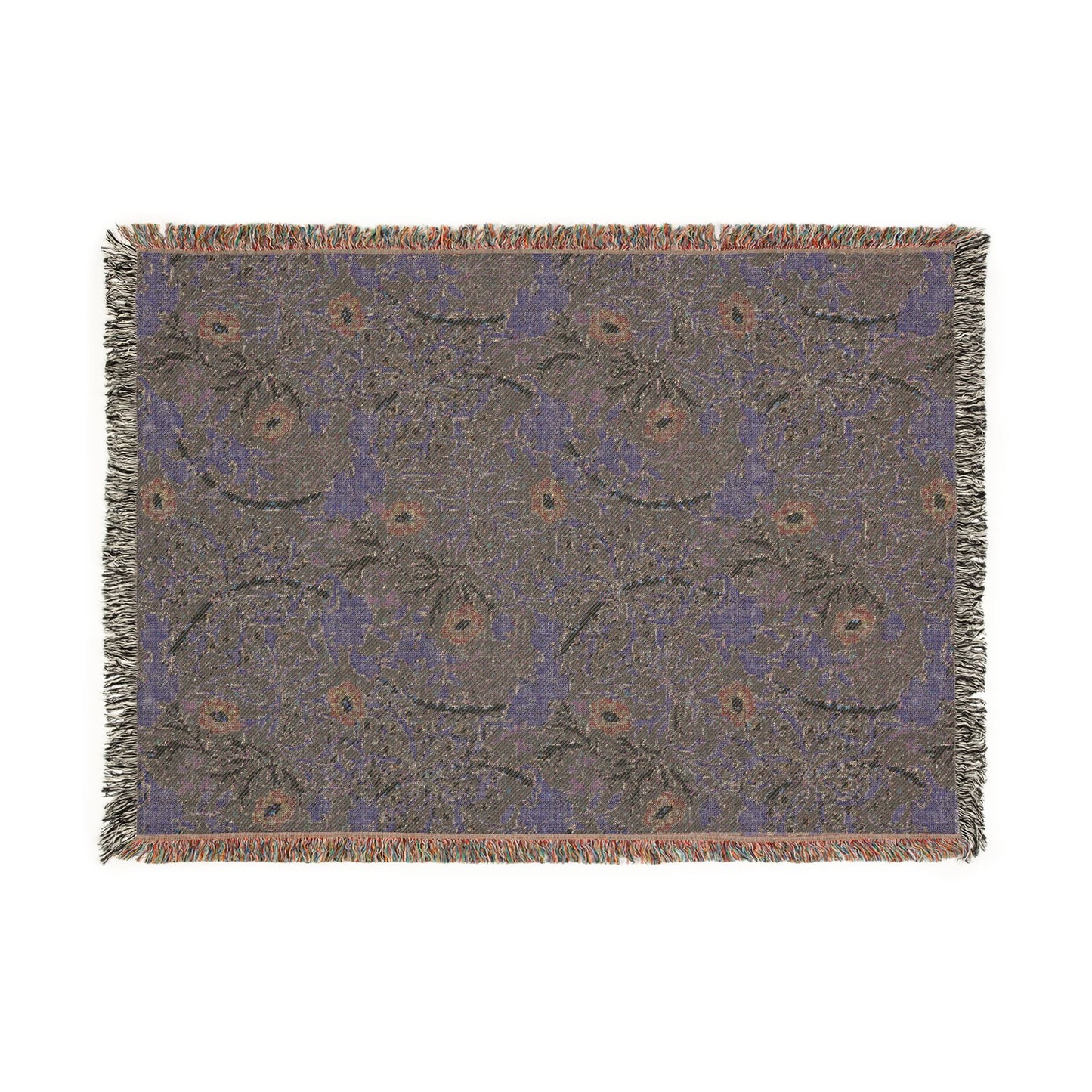 Woven blanket with a pattern on a white background