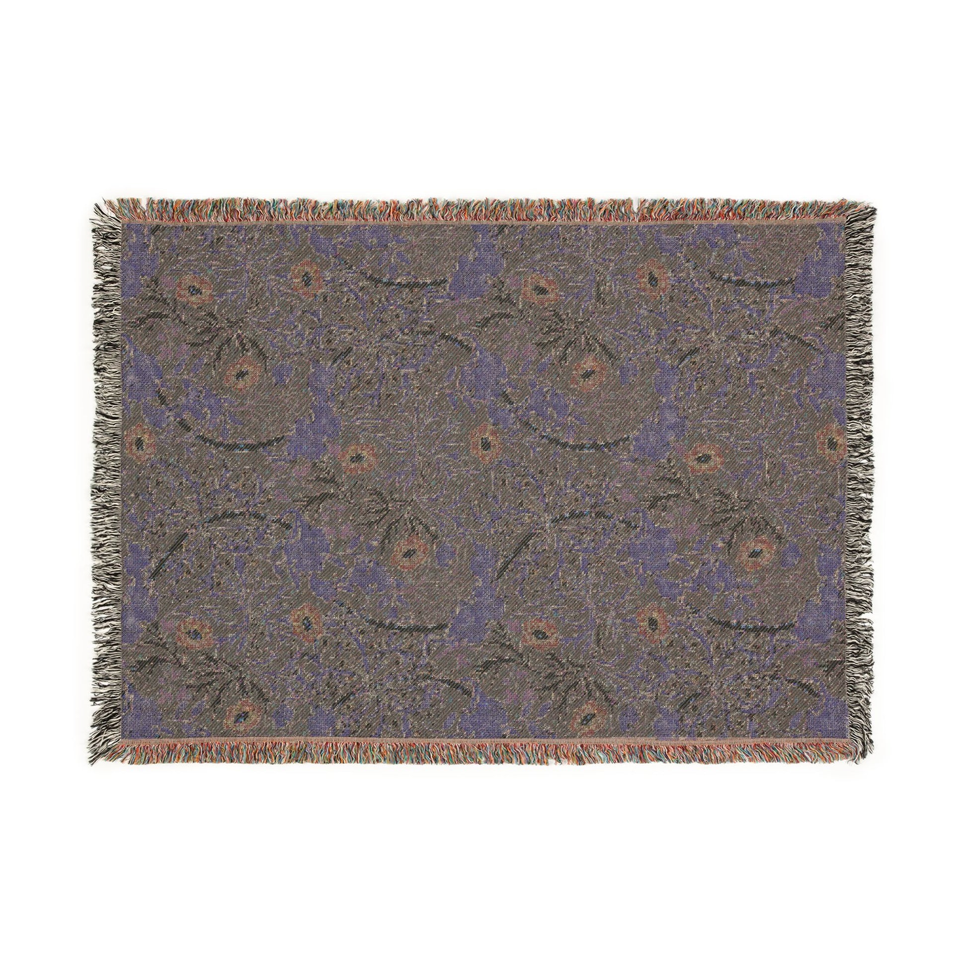 Woven blanket with a pattern on a white background