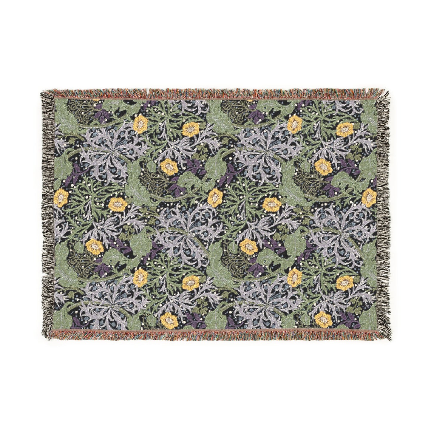 Woven blanket with floral pattern on a white background