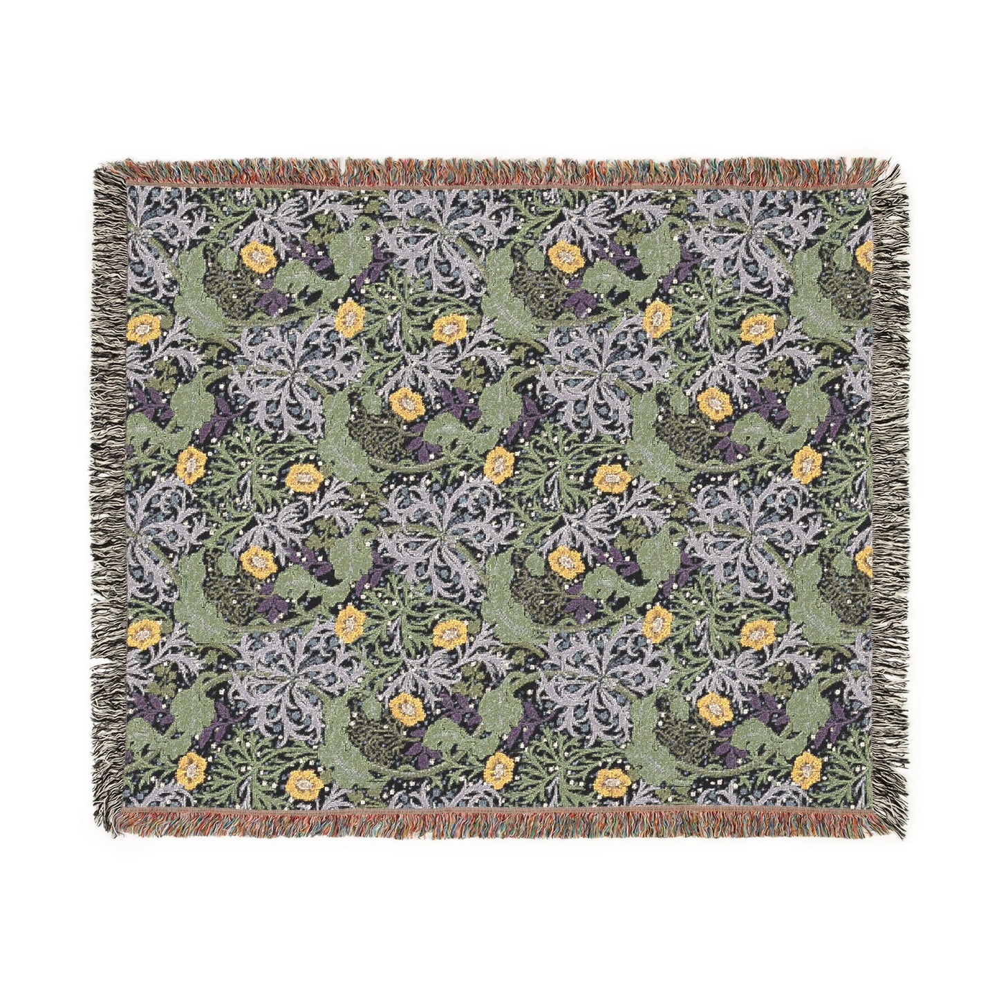 Woven blanket with floral pattern on a white background