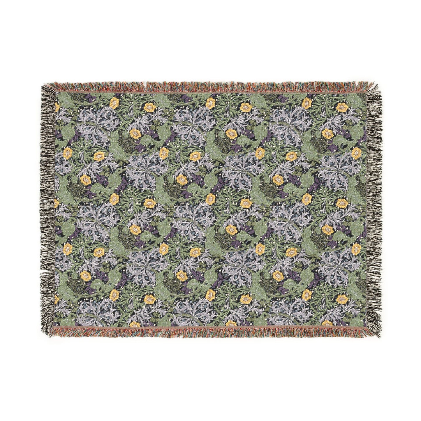 Decorative throw blanket with floral pattern on a white background