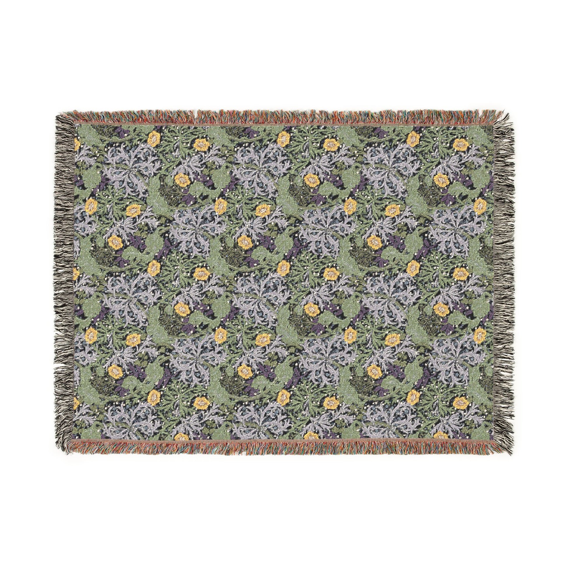 Decorative throw blanket with floral pattern on a white background