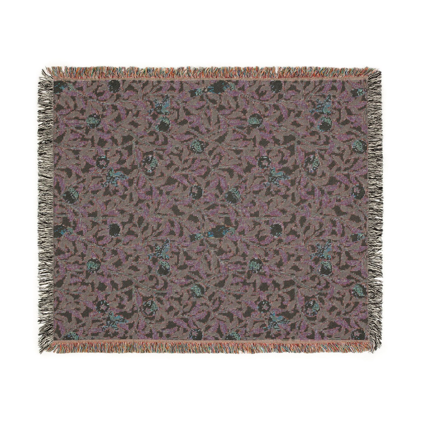 Woven blanket with a pattern on a white background