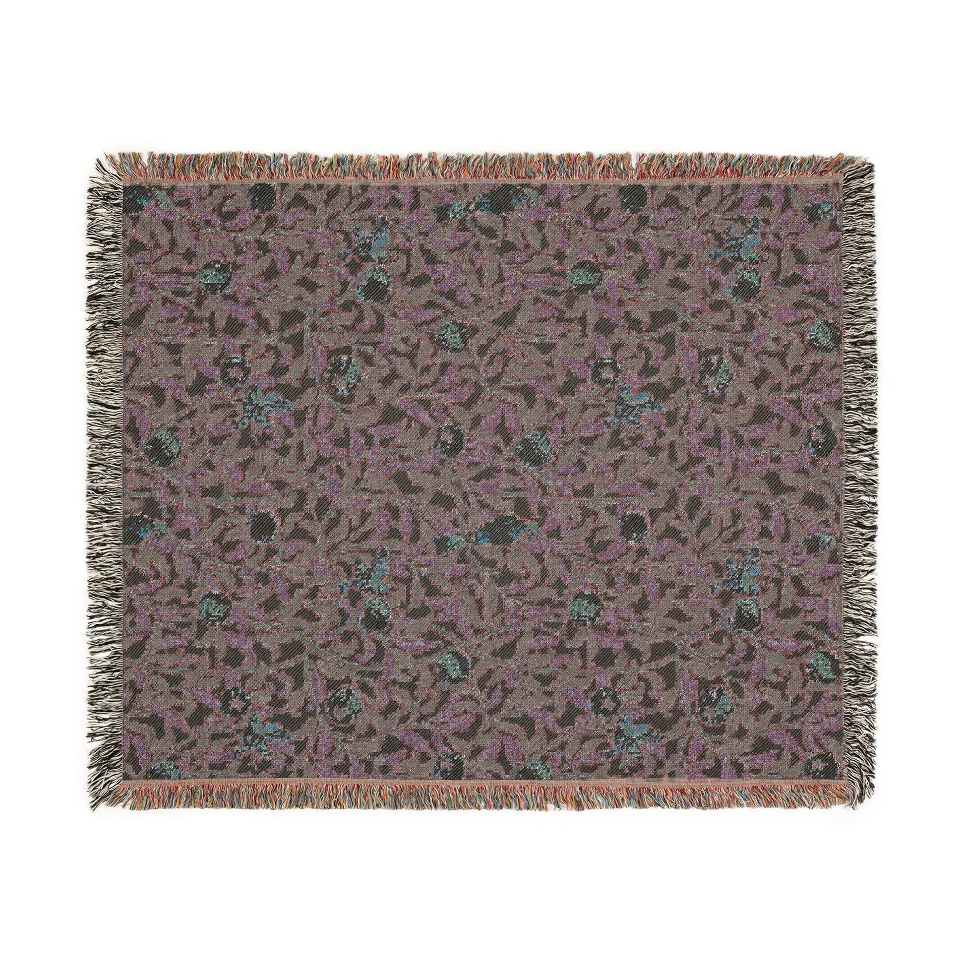 Woven blanket with a pattern on a white background
