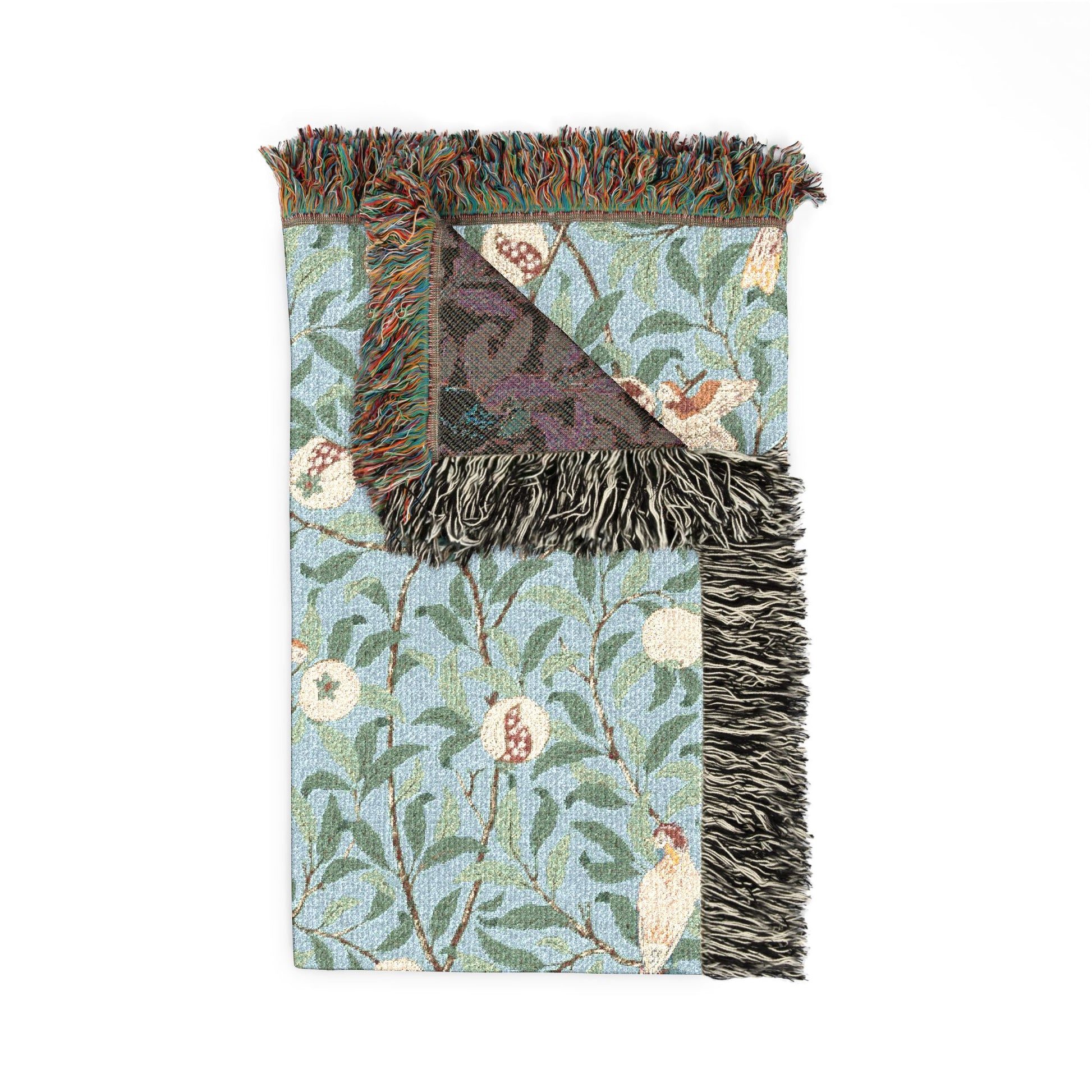 Textile product with fringed edges and 'Dreams without' text on a white background