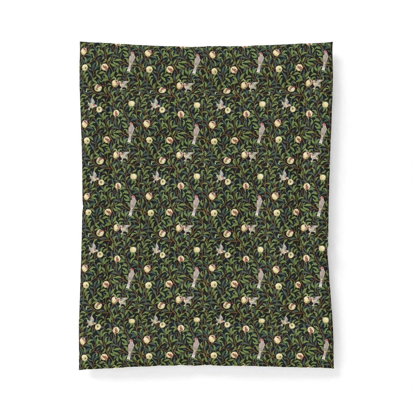 Patterned fabric with small animal and plant design on a green background