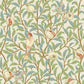 Patterned wallpaper with birds and leaves on a beige background