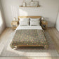 Bedroom with a wooden bed and floral comforter