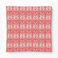 Red and white floral patterned fabric swatch on a white background