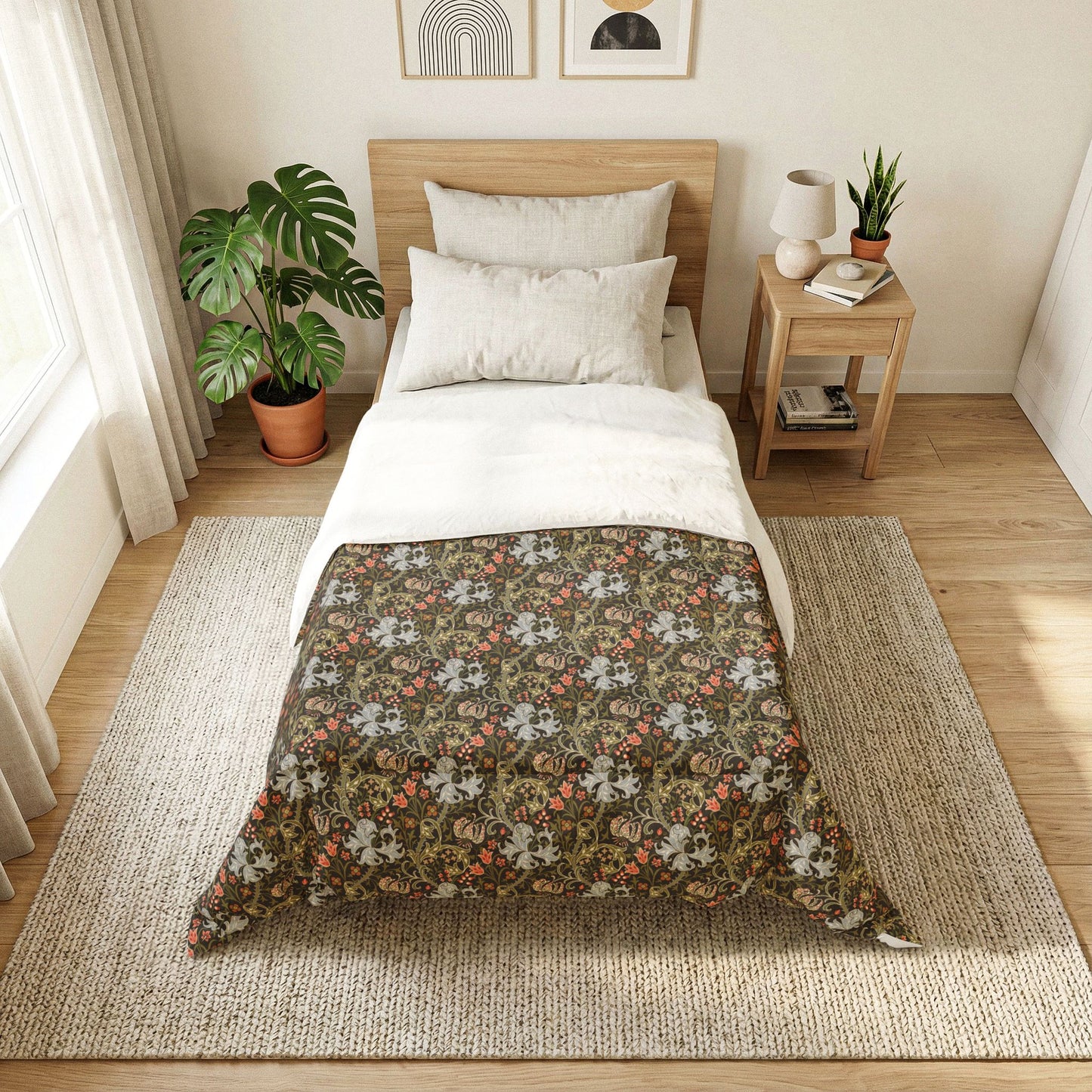 Cotton Comforter inspired by William Morris - Golden Lily Collection (Midnight)