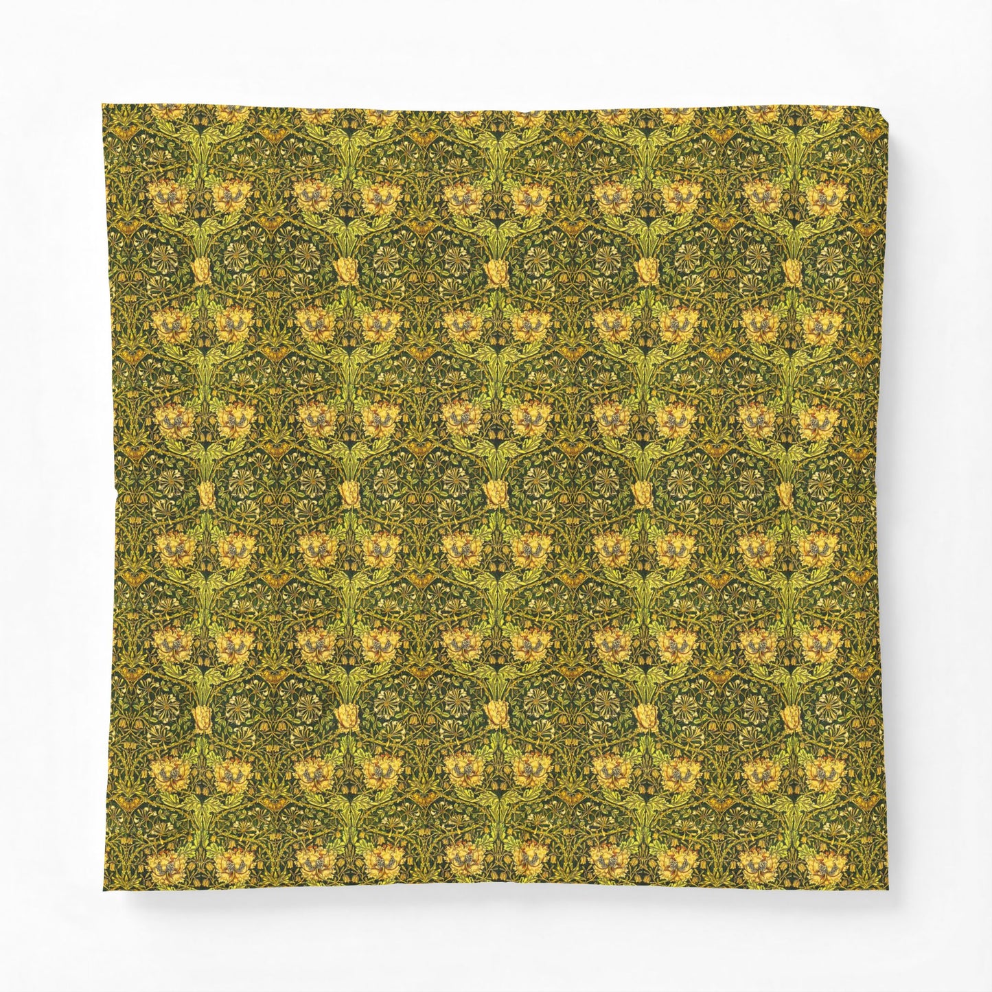 Green patterned fabric on a white background