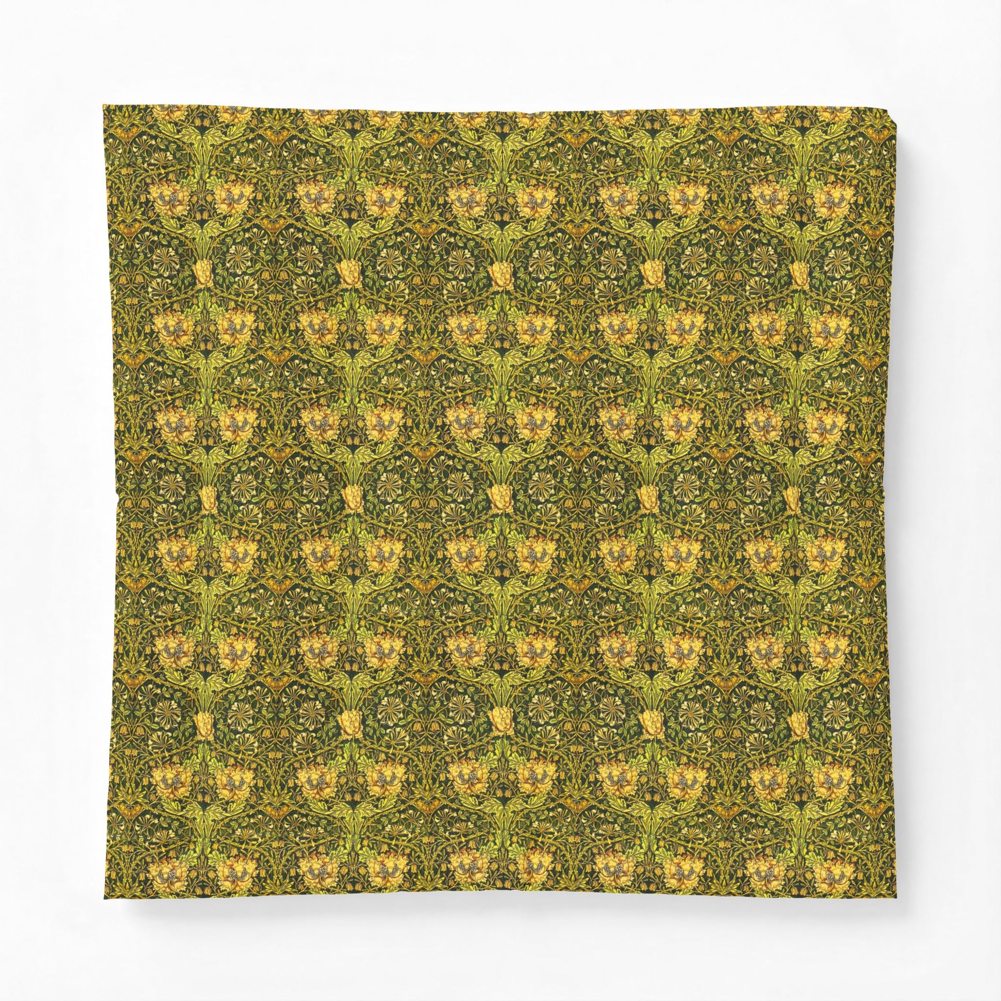Green patterned fabric on a white background