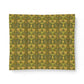 Patterned fabric with a green and yellow design on a white background
