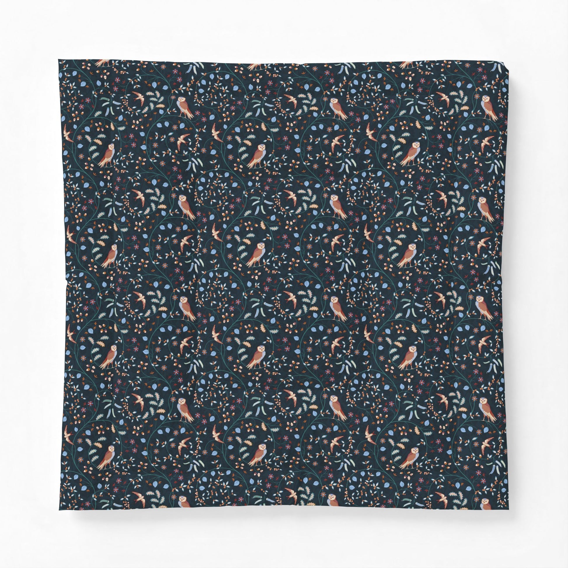 Cotton Comforter by William Morris & Co in a dark blue floral pattern called Newill Collection (Night)