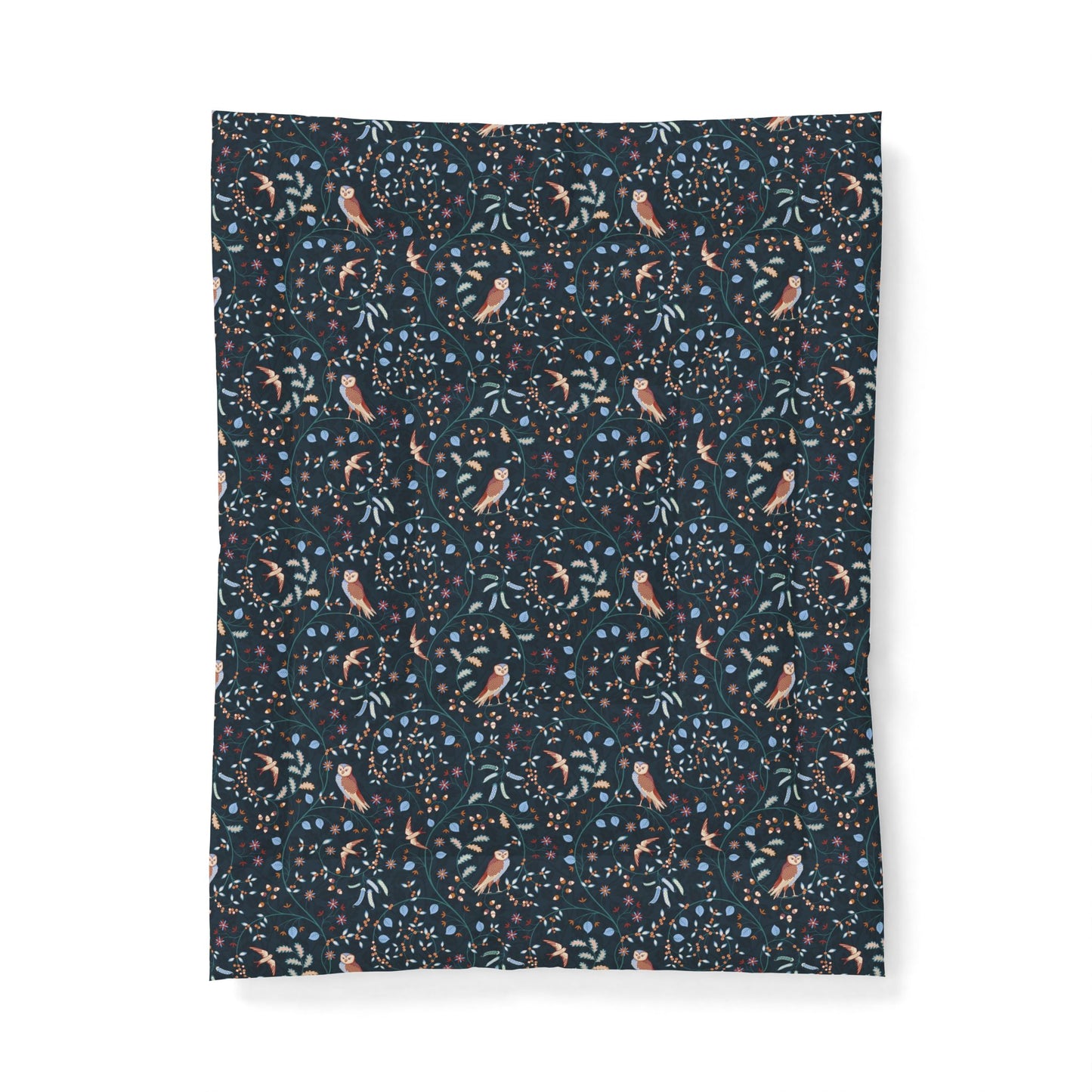 Cotton Comforter by William Morris & Co in a dark blue floral pattern called Newill Collection (Night)