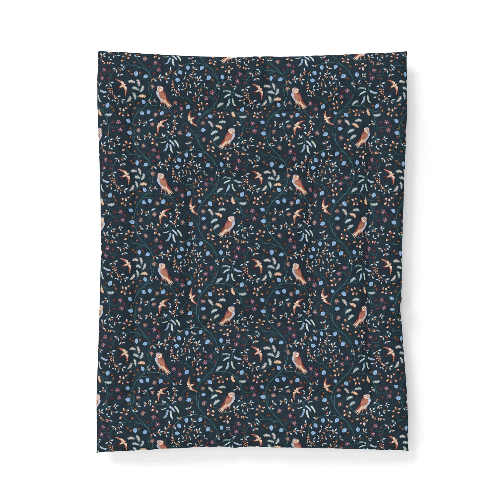 Cotton Comforter by William Morris & Co in a dark blue floral pattern called Newill Collection (Night)