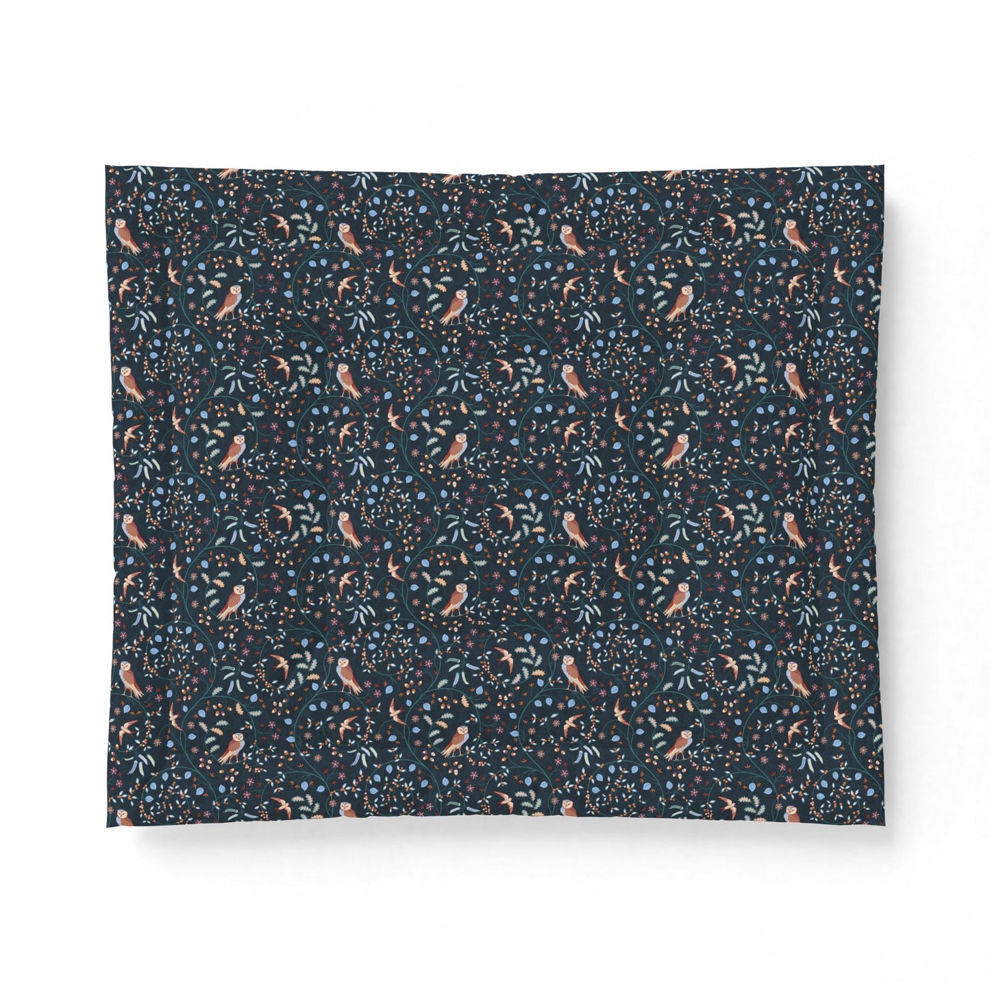 Cotton Comforter by William Morris & Co in a dark blue floral pattern called Newill Collection (Night)