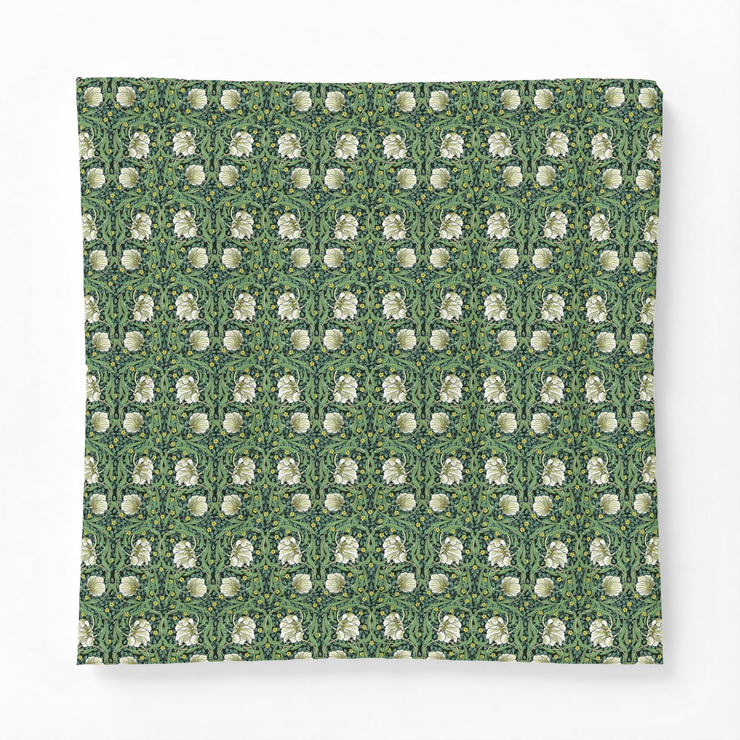 Patterned fabric with white floral design on a green background