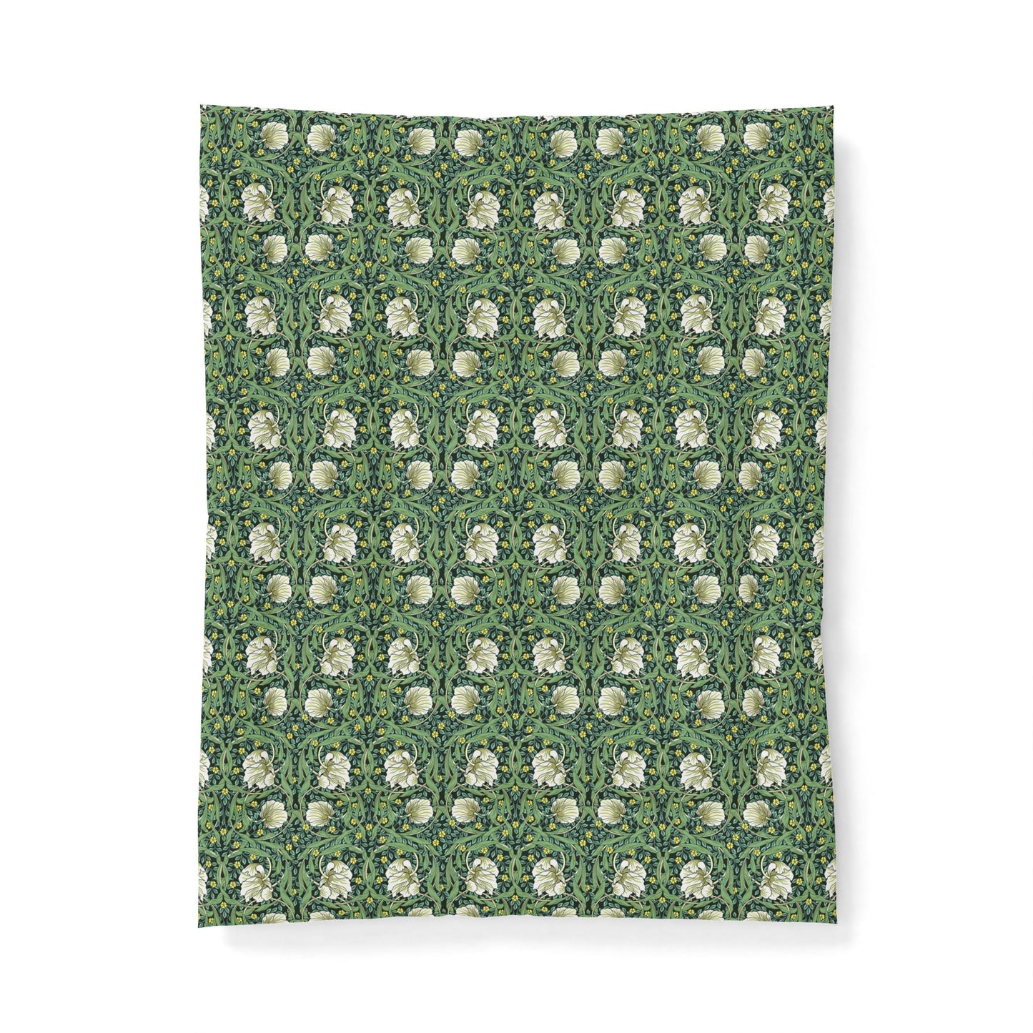 Patterned fabric with white floral design on a green background