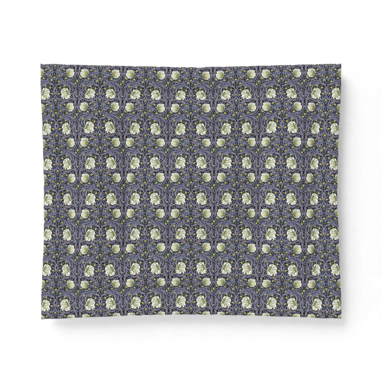 Patterned fabric swatch with small white flowers on a dark blue background