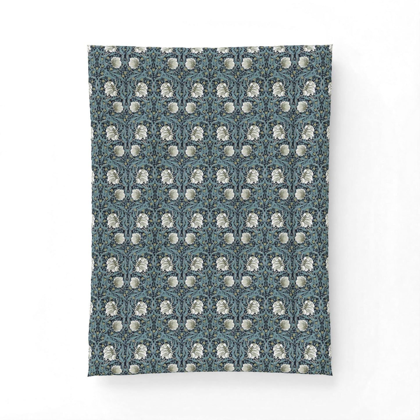 Patterned fabric swatch with floral design on a blue background