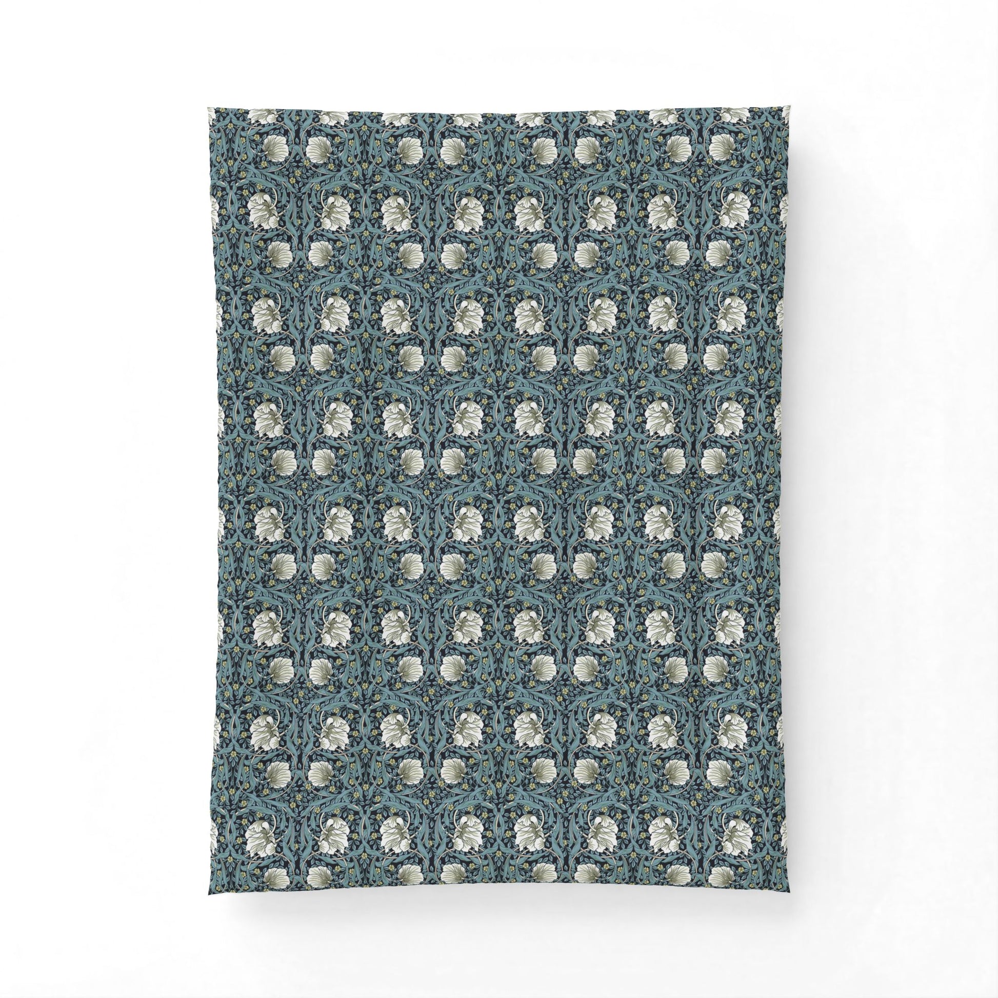Patterned fabric swatch with floral design on a blue background