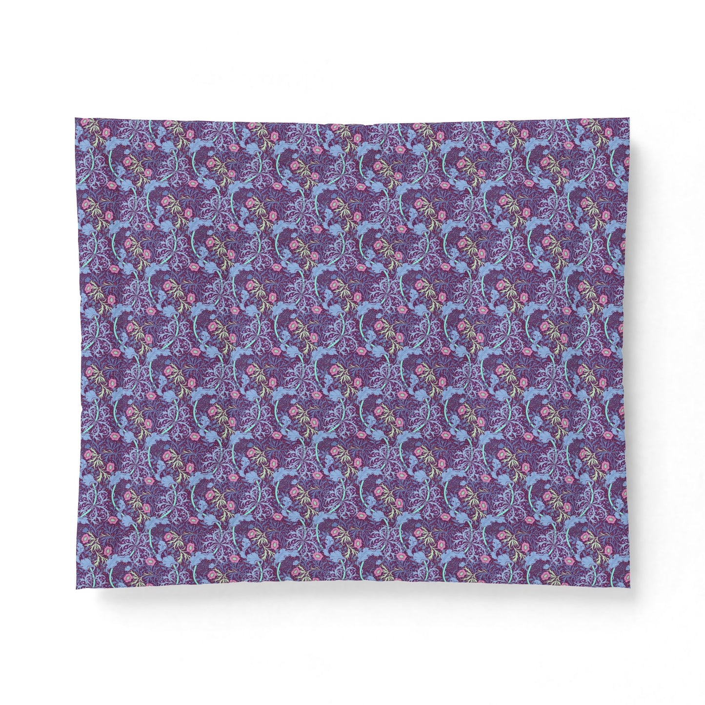 Patterned fabric with floral design on a purple background