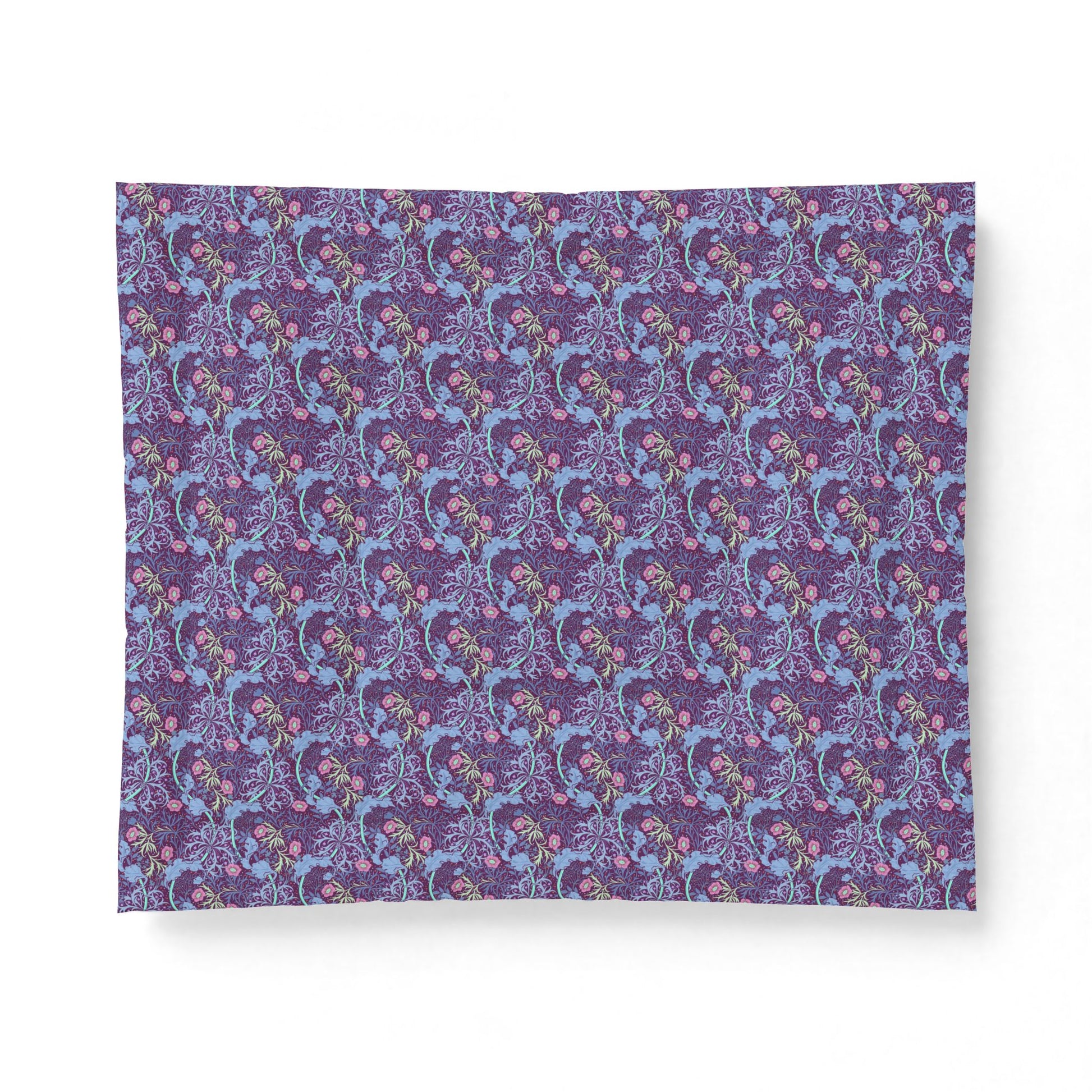 Patterned fabric with floral design on a purple background