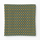 A square fabric item, likely a pillow cover or blanket, featuring a repeating William Morris-style floral pattern of yellow flowers and green leaves on a dark forest green background, shown against a plain white background.