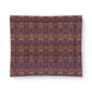 A rectangular fabric item, likely a pillowcase or small blanket, featuring an intricate, symmetrical bohemian-style pattern in deep purple, burgundy, gold, and brown tones, shown against a plain white background.