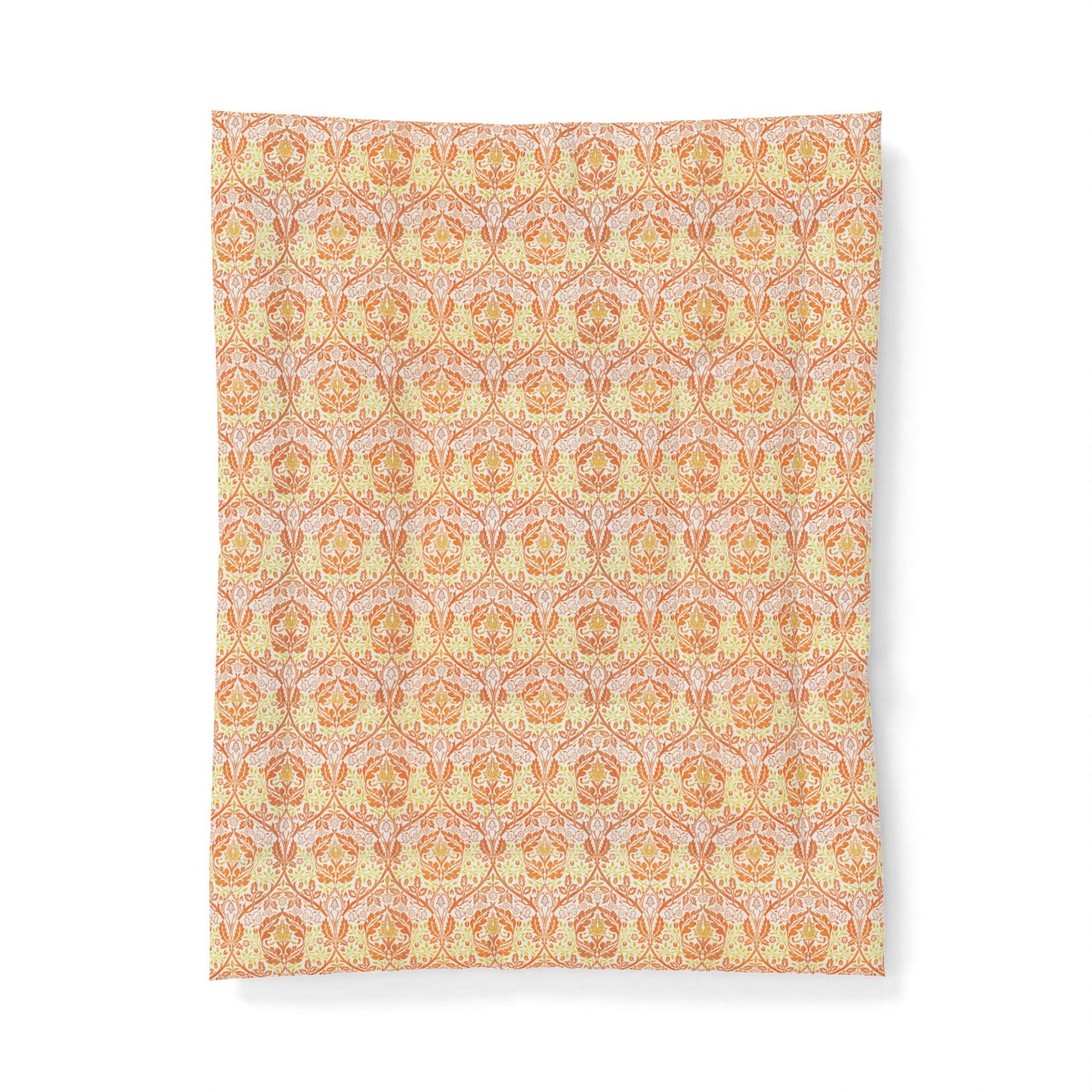 A rectangular fabric or paper sheet with a repeating ornate damask-style pattern in warm peach, orange, cream, and pale pink tones, shown against a plain white background.