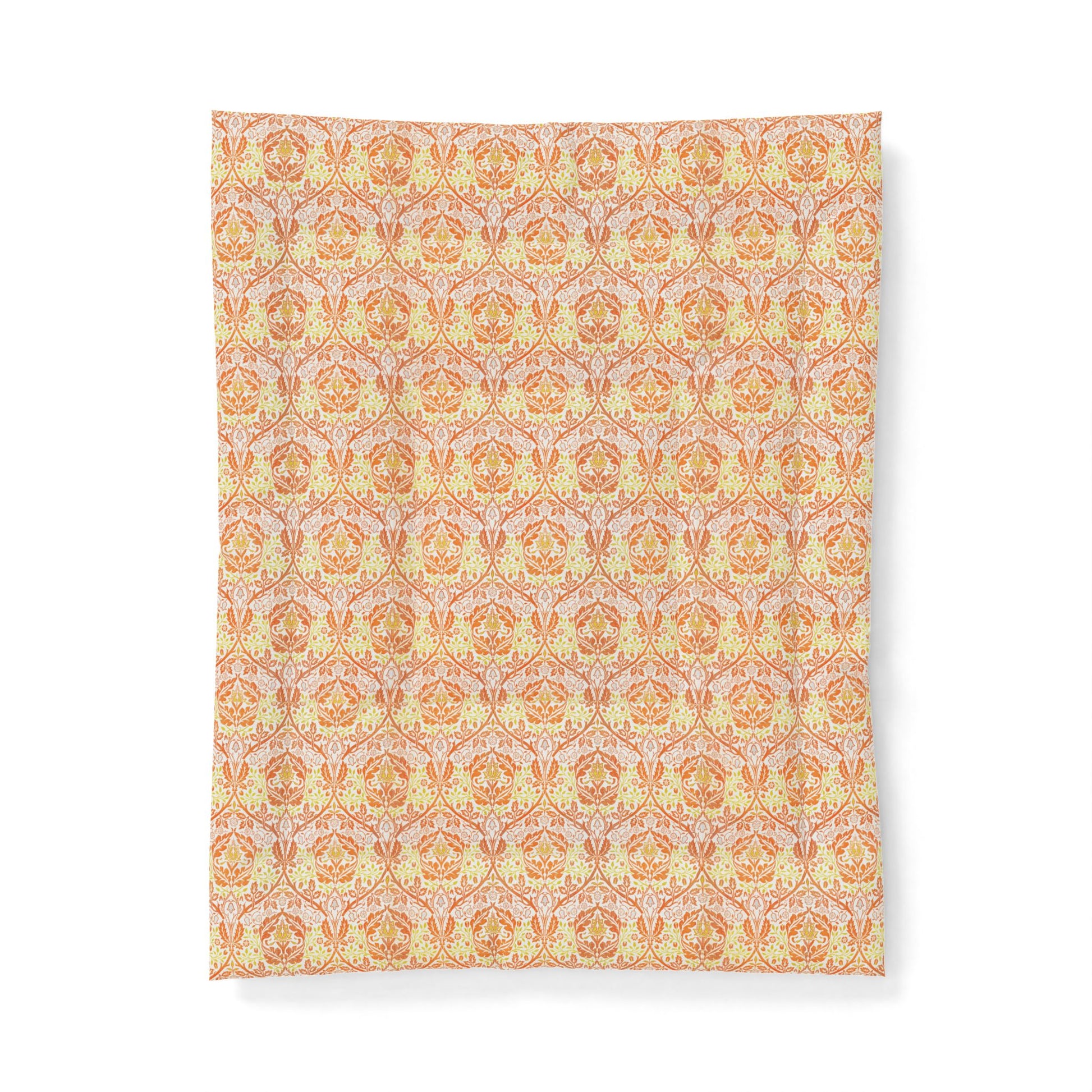 A rectangular fabric or paper sheet with a repeating ornate damask-style pattern in warm peach, orange, cream, and pale pink tones, shown against a plain white background.