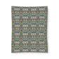 Blue patterned fabric swatch on a white background